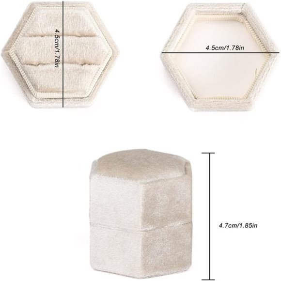 Velvet Jewelry Ring Box, Hexagon Premium Gorgeous Vintage Double Ring Gift Box - Picture 3 of 7